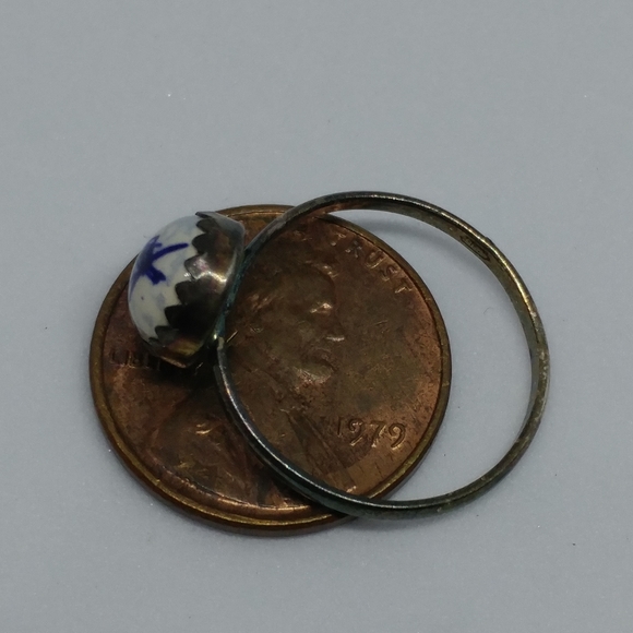 SOLD Dutch Windmill Porcelain Sterling Silver Ring - Picture 3 of 4